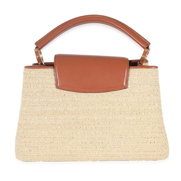 Louis Vuitton Caramel Leather & Beige Raffia Capucines MM - Picture 3 of 5